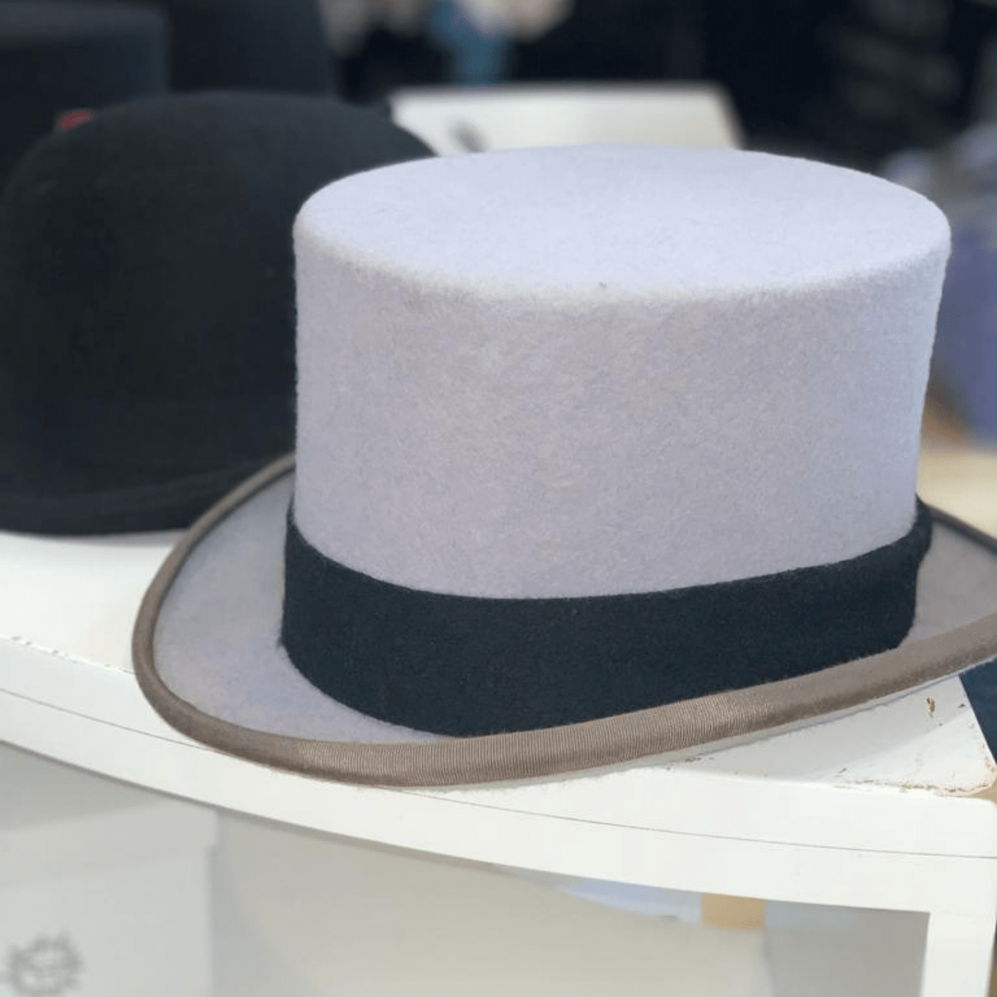 Mid Crown Top Hat available in Grey or Black, 100% wool